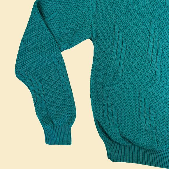 1980s Jantzen sweater, size L teal blue knit vintage 70s sweater w/ crew neck - Picture 8 of 8